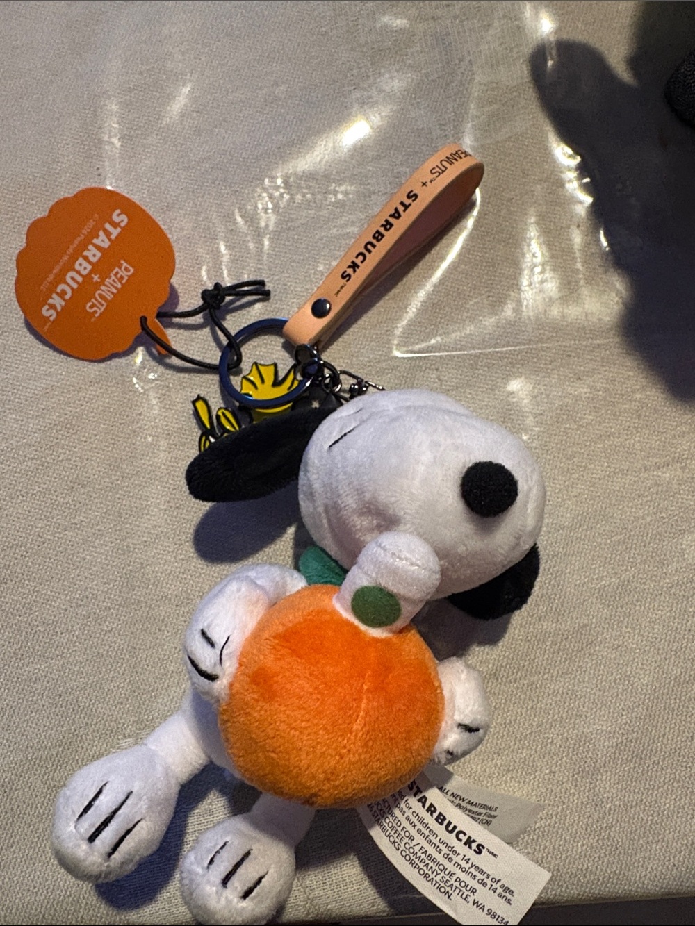 Starbucks 2026 Snoopy Plush Dog Keychain - White, Black & Orange - Picture 3 of 3